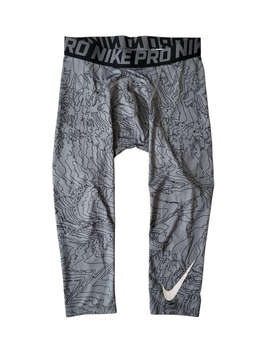 Nike Pro Dri-Fit Compression 3/4 Tights Leggings Gray AOP Size Small Mens